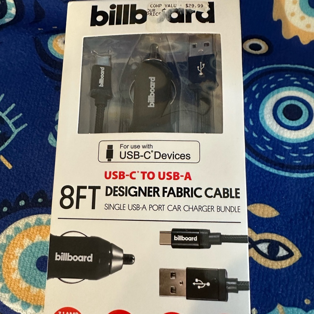 Black USB-C to USB-A Premium Fabric Cable 8ft